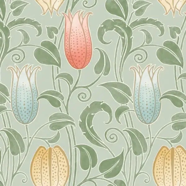 Papel pintado de estampado floral en color verde Canterbury Bells AC9202