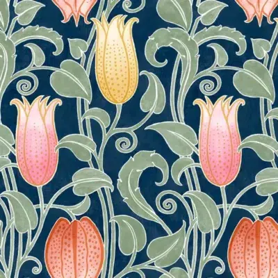Papel pintado de estampado floral en color azul Canterbury Bells AC9203