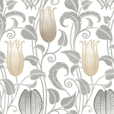 Papel pintado de estampado floral en color gris Canterbury Bells AC9204