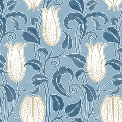 Papel pintado de estampado floral en color azul Canterbury Bells AC9205