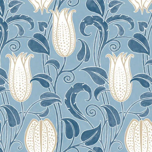 Papel pintado de estampado floral en color azul Canterbury Bells AC9205