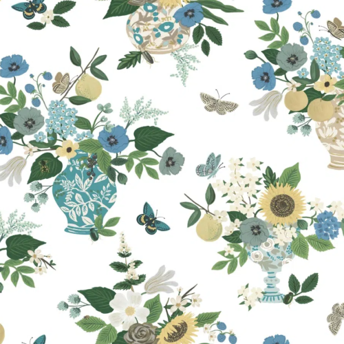 Papel pintado de estampado floral en color azul Flower Studies RF7401