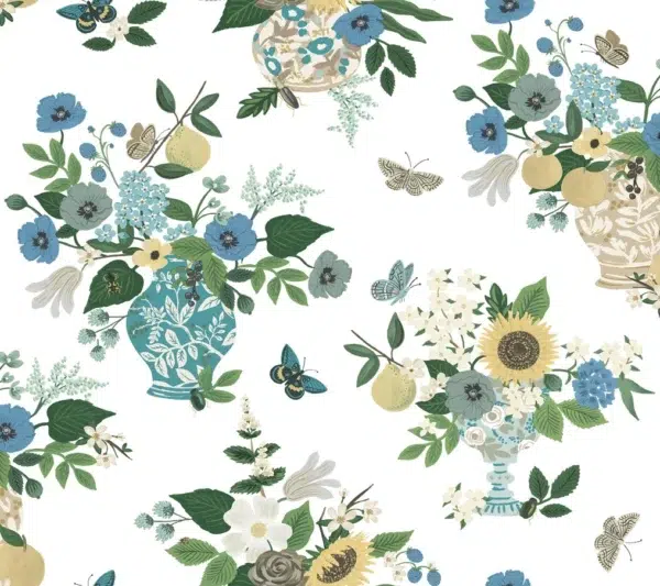 Papel pintado de estampado floral en color azul Flower Studies RF7401