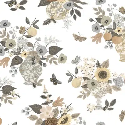 Papel pintado de estampado floral en color gris Flower Studies RF7403