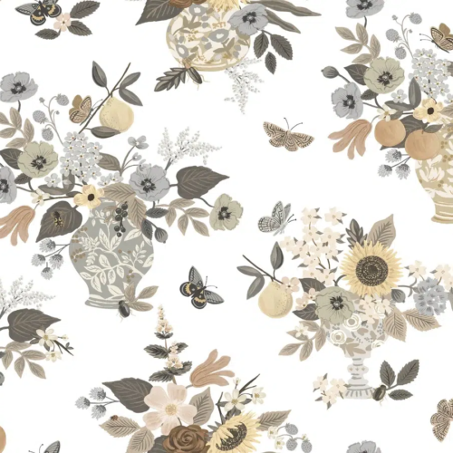 Papel pintado de estampado floral en color gris Flower Studies RF7403