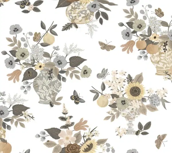Papel pintado de estampado floral en color gris Flower Studies RF7403