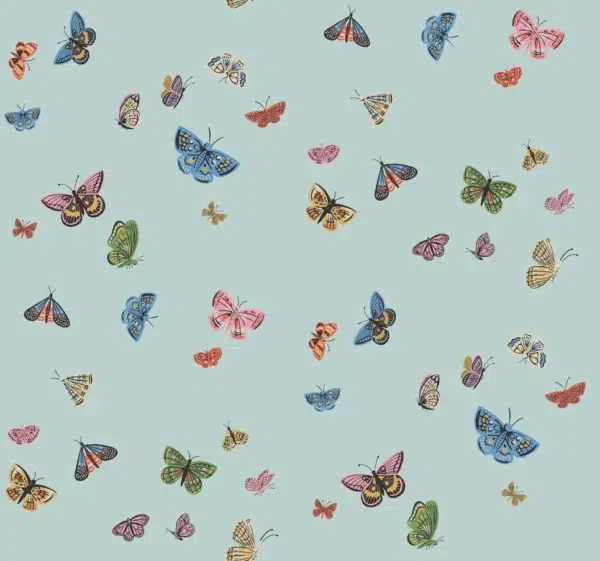 Papel pintado de mariposas en color azul Butterfly House RF7414