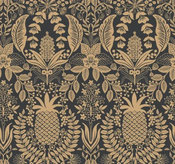 Papel pintado de damasco en color negro Pineapple Damask RF7483