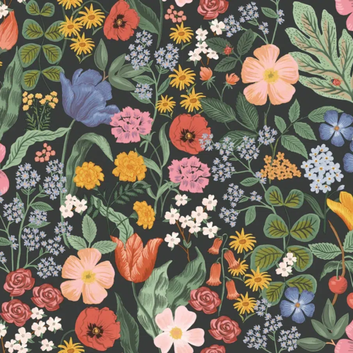 Papel pintado de estampado floral en color negro Blossom RF7491