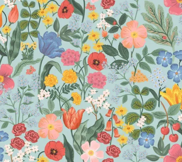 Papel pintado de estampado floral en color azul Blossom RF7493