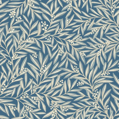 Papel pintado de hojas en color azul Rowan AC9132