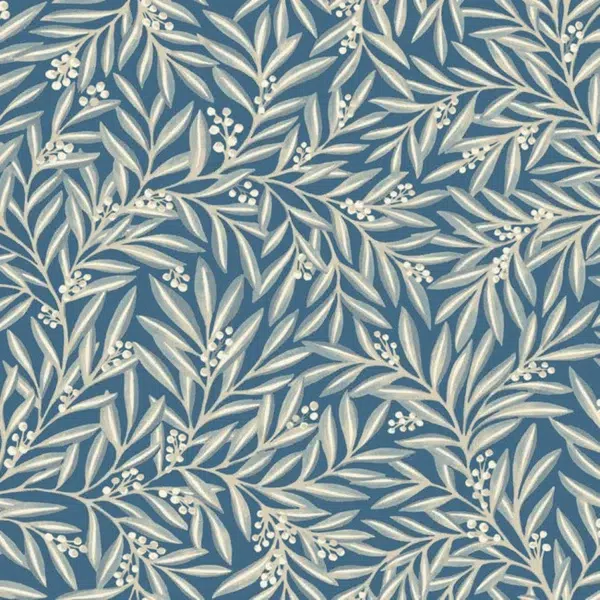 Papel pintado de hojas en color azul Rowan AC9132