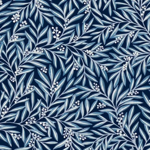 Papel pintado de hojas en color azul Rowan AC9133