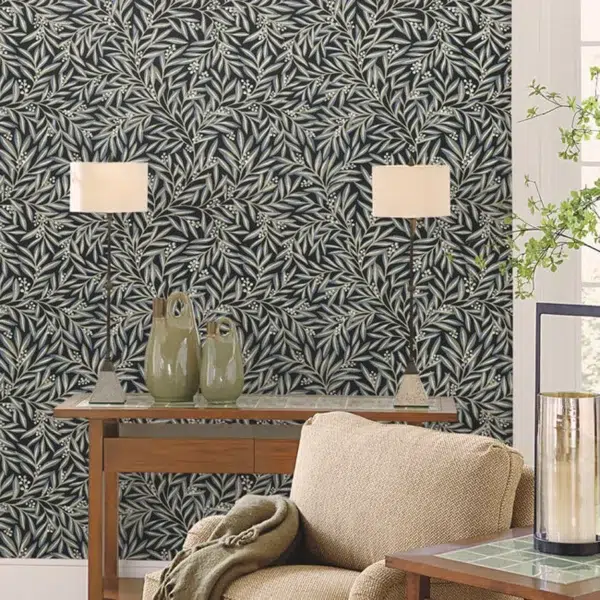 Papel pintado de hojas en color beige Rowan AC9136 - Imagen 7