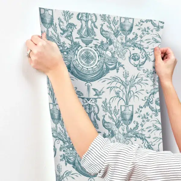Papel pintado de toile de jouy en color verde Avian Fountain Toile RT7811 - Imagen 6