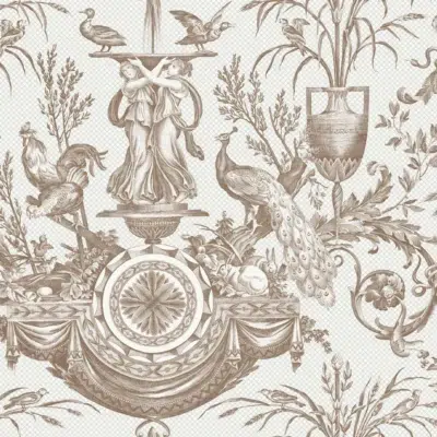 Papel pintado de toile de jouy en color marrón Avian Fountain Toile RT7812