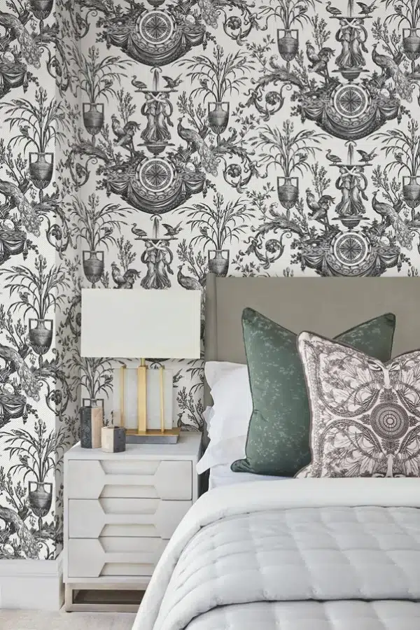 Papel pintado de toile de jouy en color verde Avian Fountain Toile RT7811 - Imagen 12