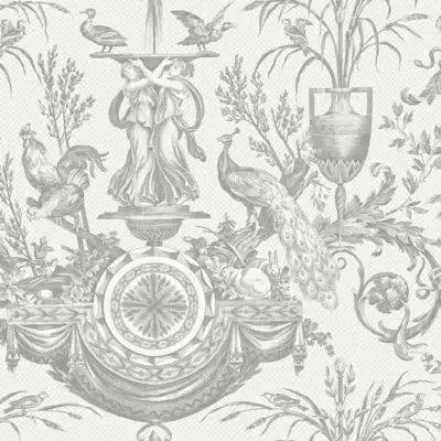 Papel pintado de toile de jouy en color gris Avian Fountain Toile RT7815