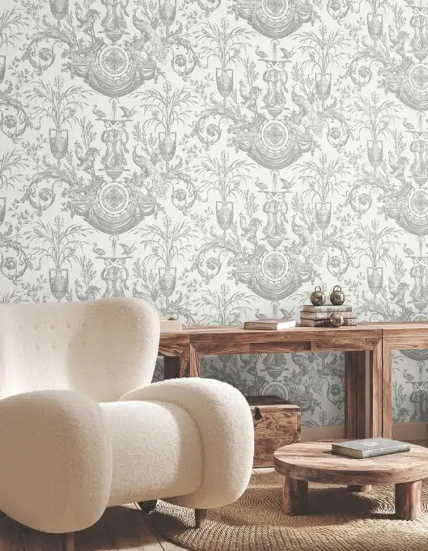 Papel pintado de toile de jouy en color verde Avian Fountain Toile RT7811 - Imagen 19