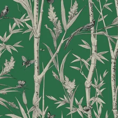 Papel pintado de bamboo en color verde Bambou Toile RF7831