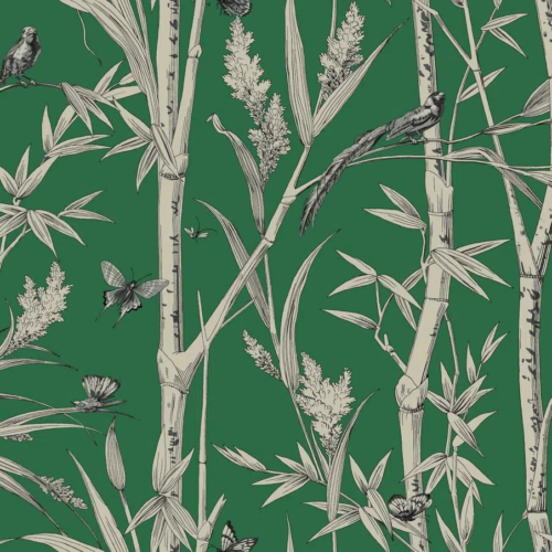 Papel pintado de bamboo en color verde Bambou Toile RF7831