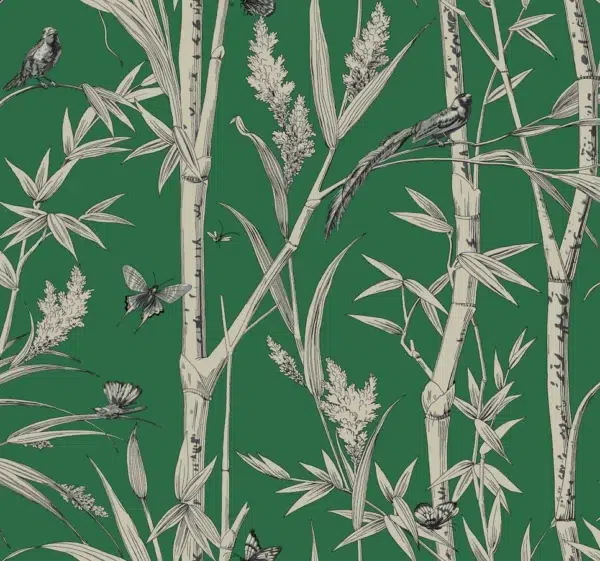 Papel pintado de bamboo en color verde Bambou Toile RF7831