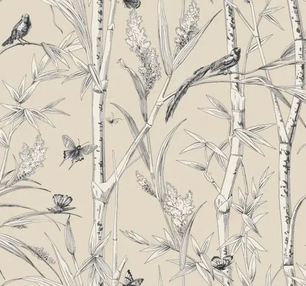 Papel pintado de bamboo en color beige Bambou Toile RF7832