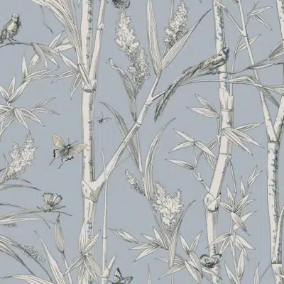 Papel pintado de bamboo en color azul Bambou Toile RF7833