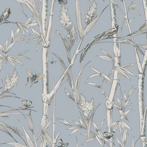Papel pintado de bamboo en color azul Bambou Toile RF7833