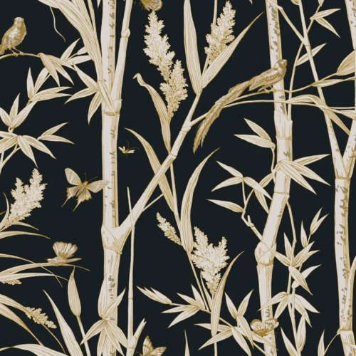 Papel pintado de bamboo en color negro Bambou Toile RF7834