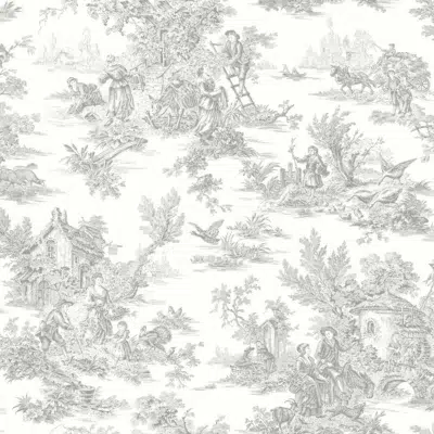 Papel pintado de toile de jouy en color gris Campagne Toile RT7940