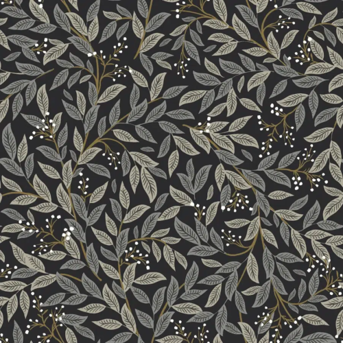 Papel pintado de hojas en color azul Willowberry RF7461 21 Papel pintado de hojas en color negro Willowberry RF7462
