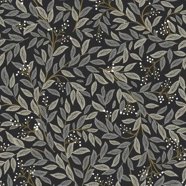 Papel pintado de hojas en color negro Willowberry RF7462